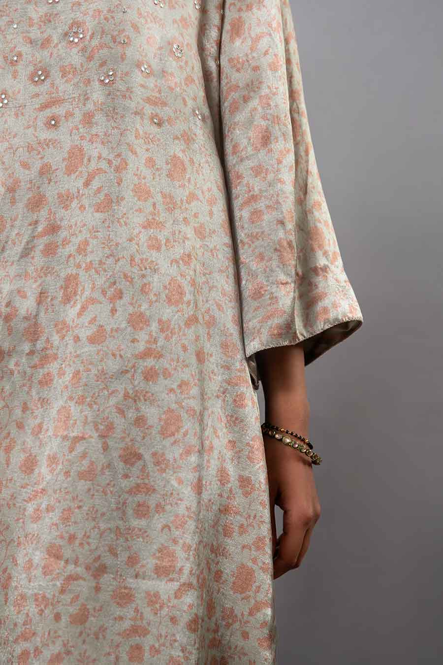 Grey Floral Print Kurta Set