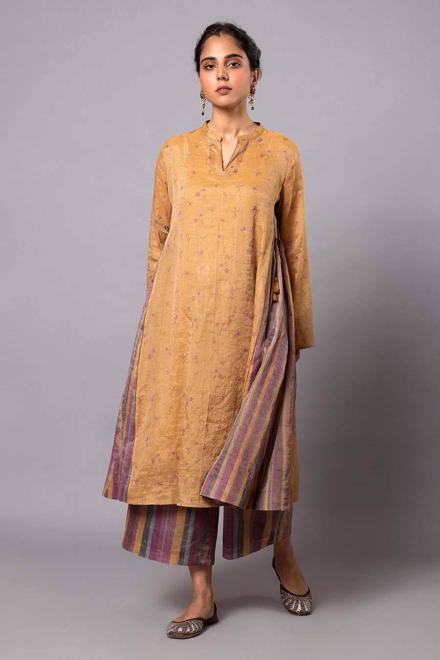 Yellow Printed Chanderi Kurta Set