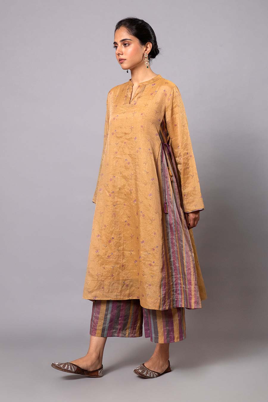 Yellow Printed Chanderi Kurta Set