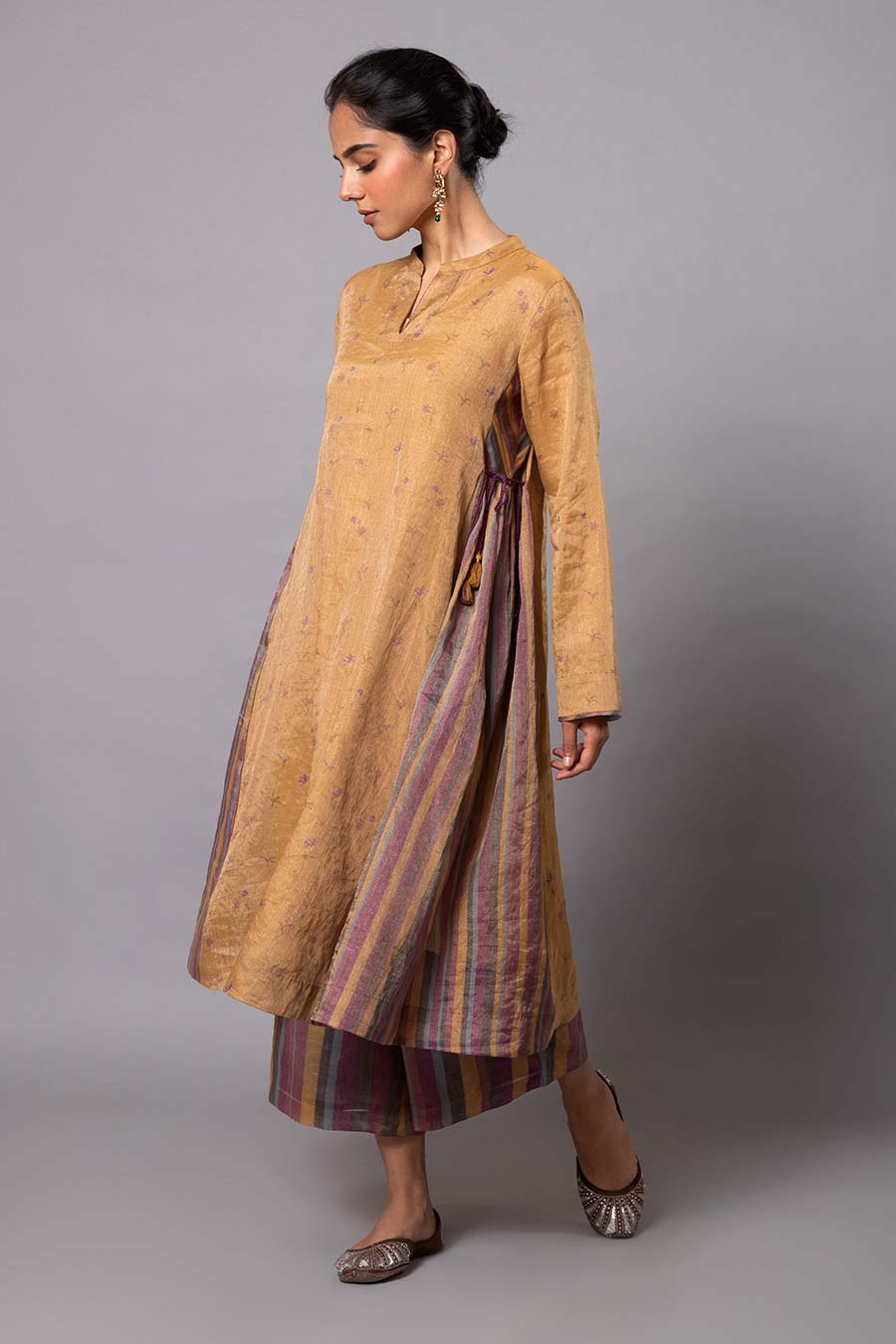 Yellow Printed Chanderi Kurta Set