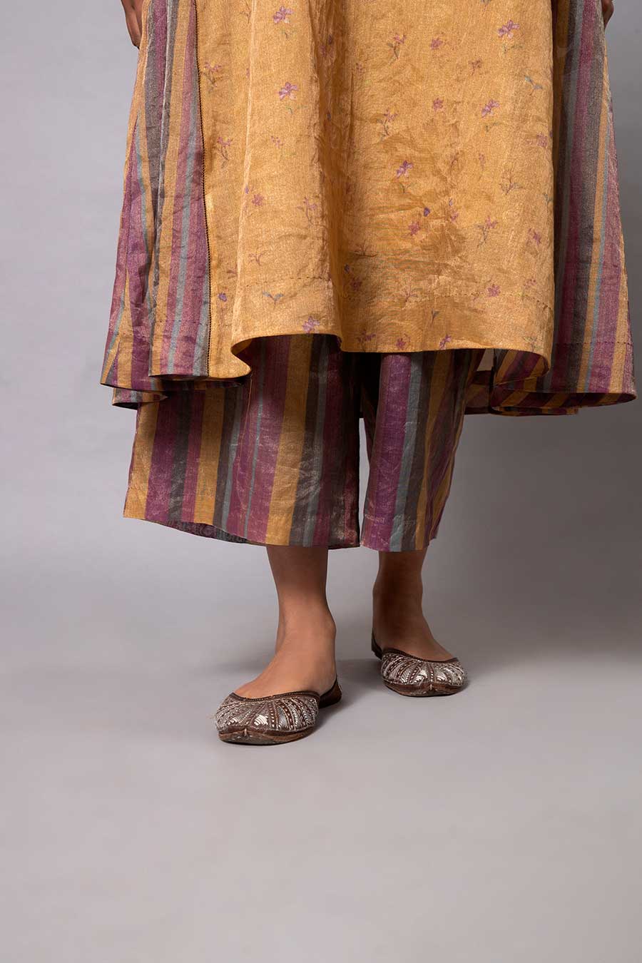 Yellow Printed Chanderi Kurta Set