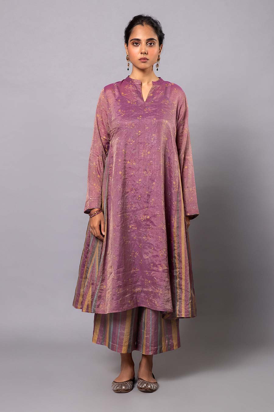 Pink Printed Chanderi Kurta Set