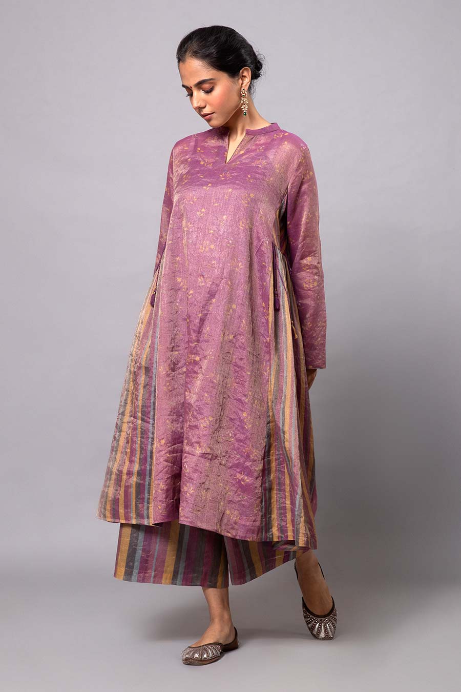 Pink Printed Chanderi Kurta Set