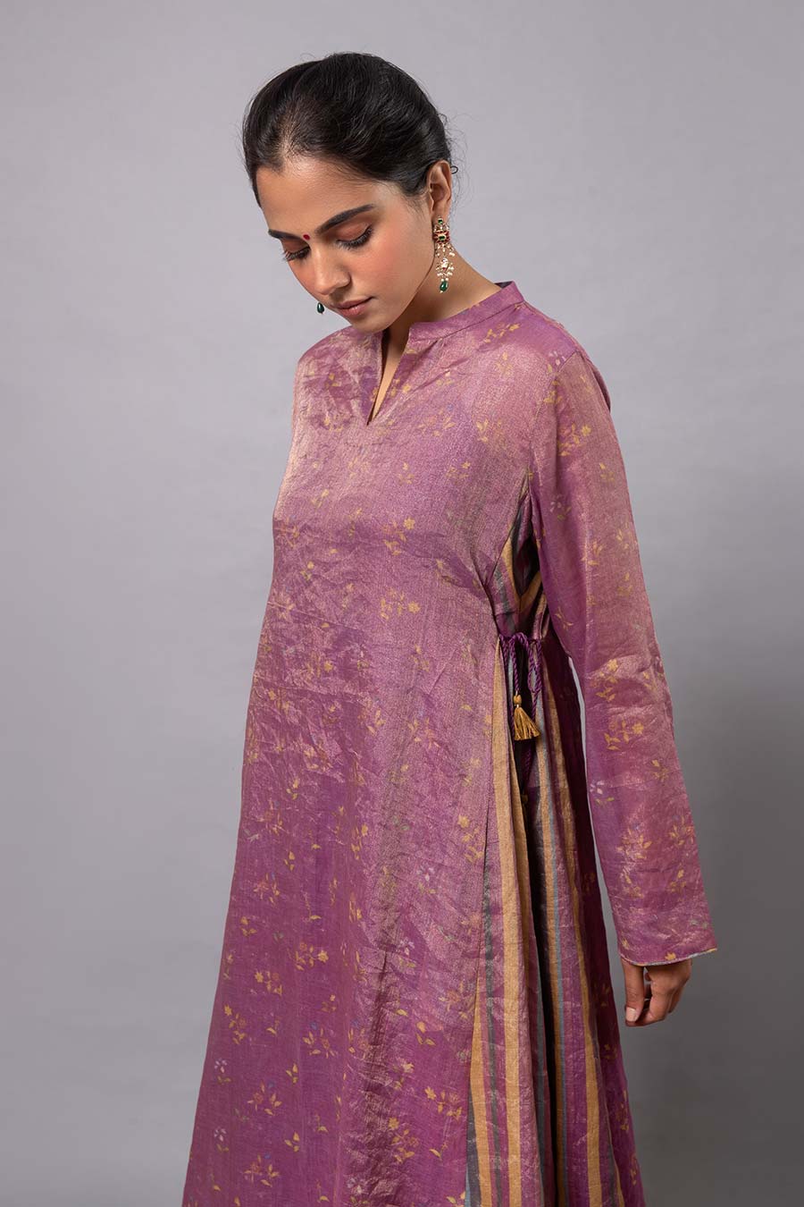 Pink Printed Chanderi Kurta Set