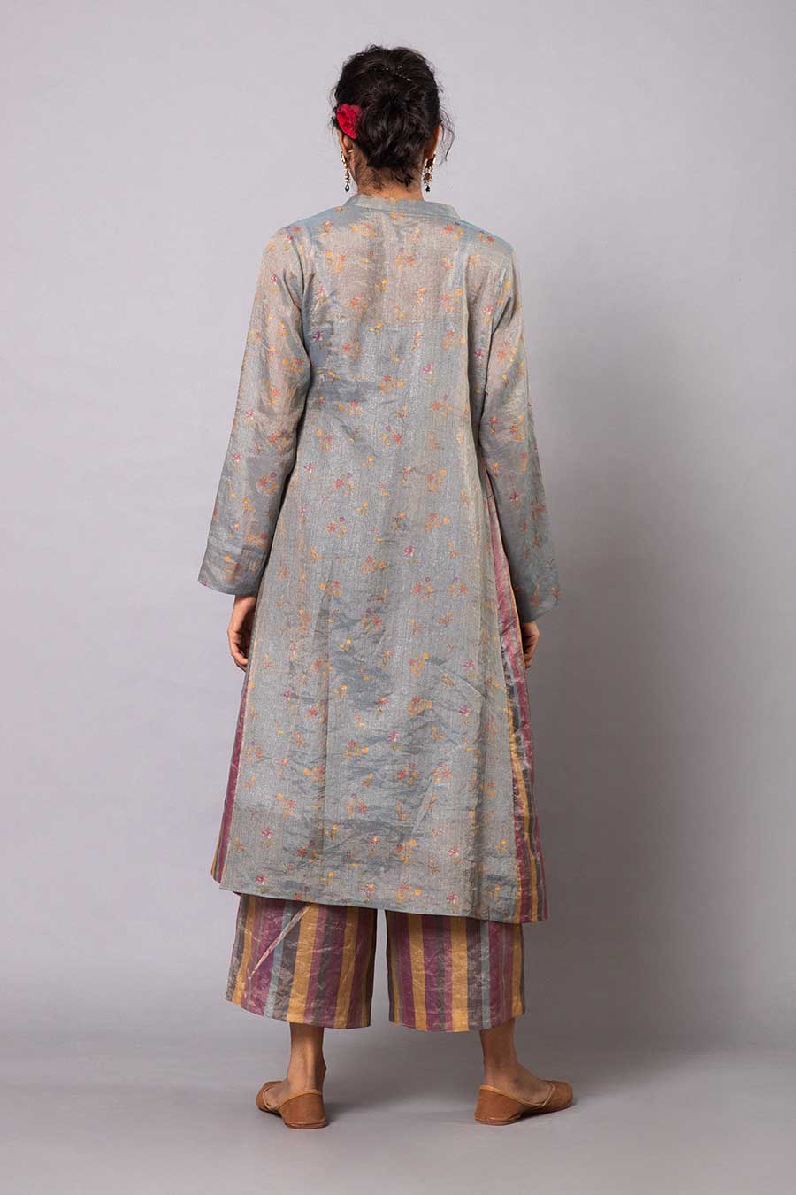 Grey Printed Chanderi Kurta Set