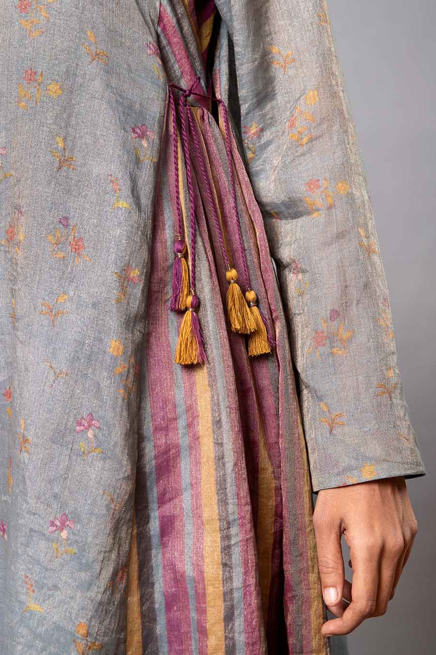 Grey Printed Chanderi Kurta Set