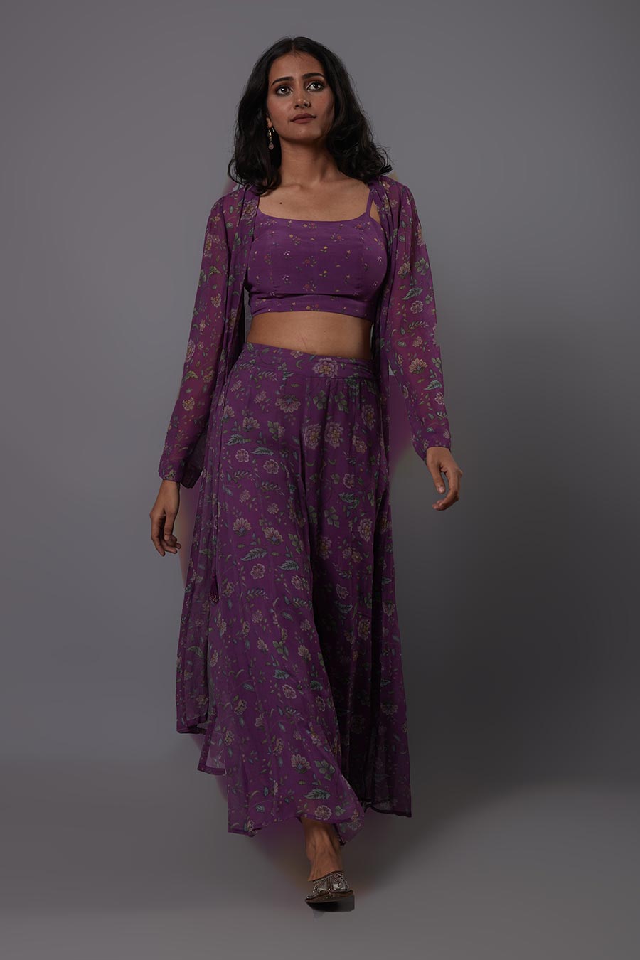 Purple Floral Print Co-Ord Set