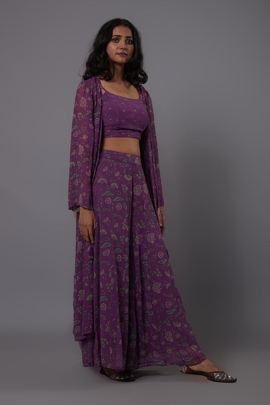 Purple Floral Print Co-Ord Set