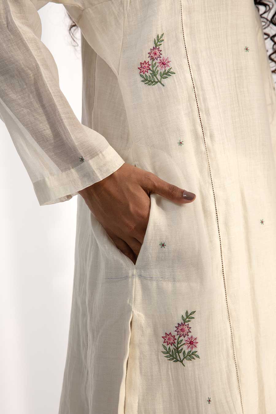 Off-White Floral Embroidered Kurta Set