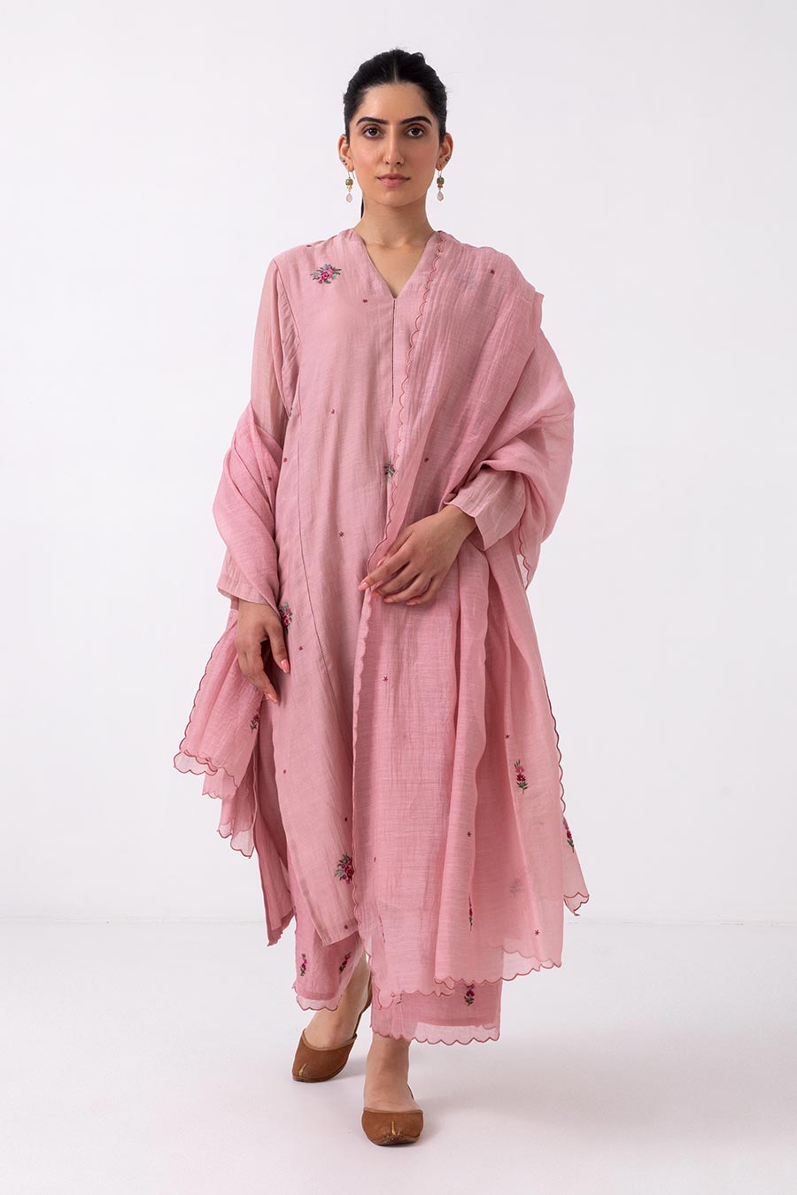 Pink Floral Embroidered Kurta Set