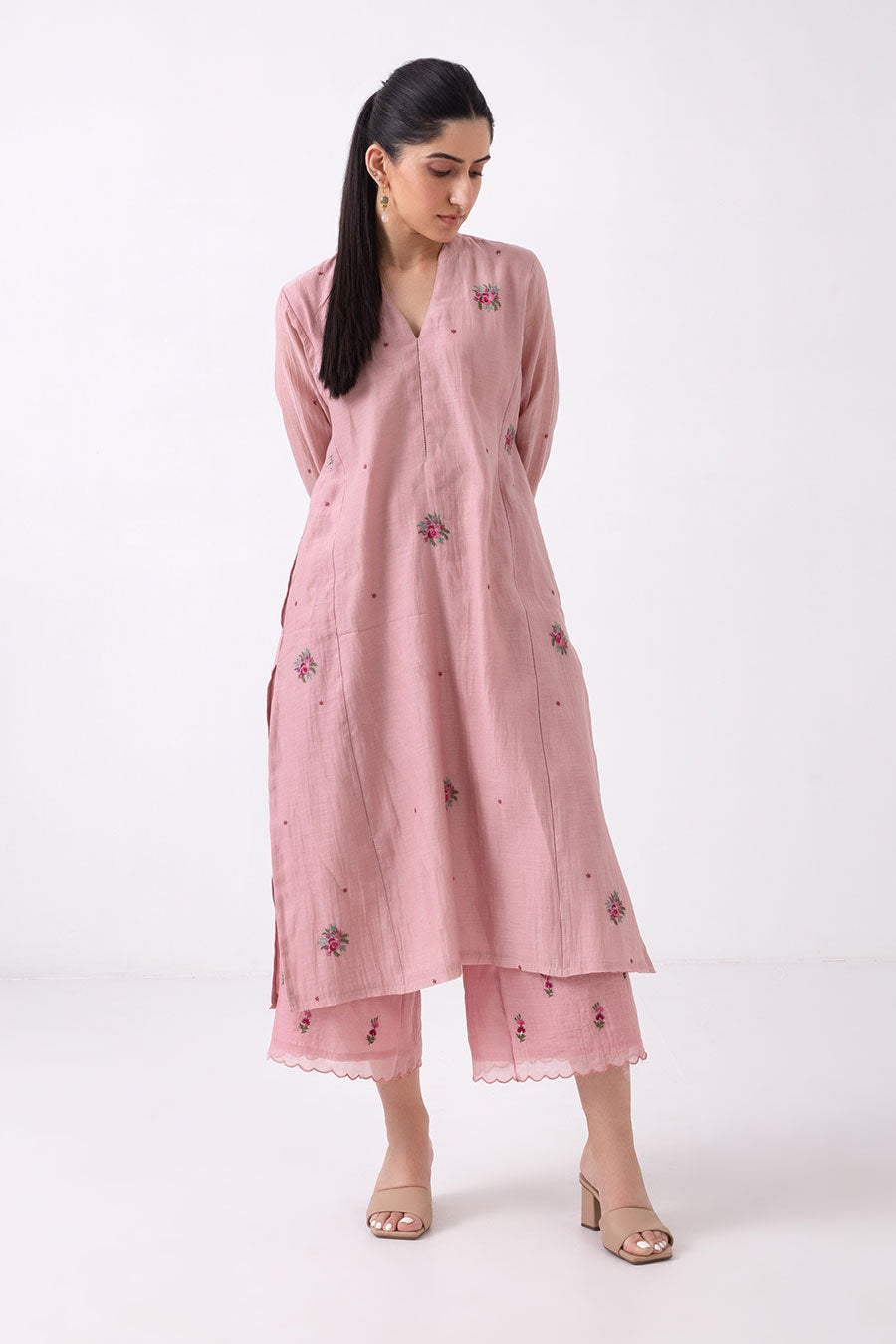 Pink Floral Embroidered Kurta Set