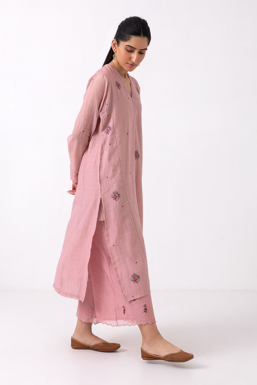 Pink Floral Embroidered Kurta Set