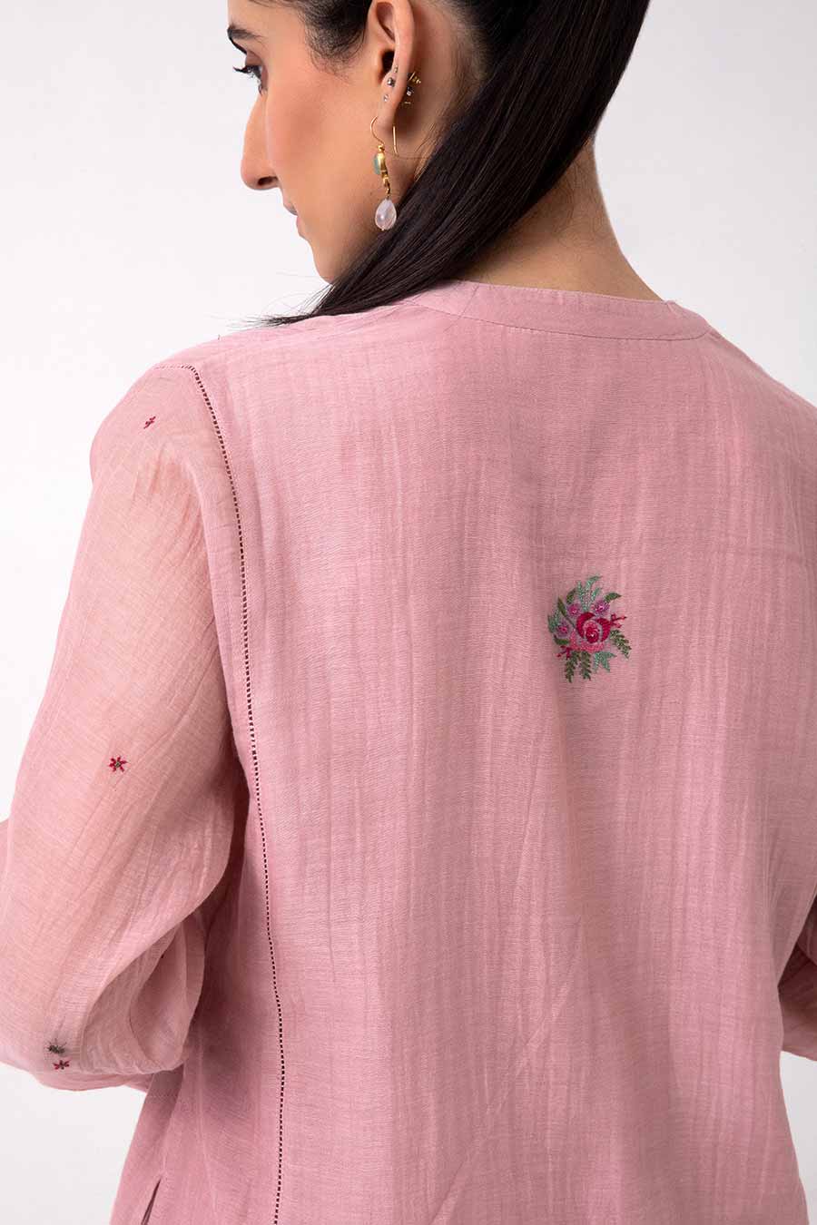 Pink Floral Embroidered Kurta Set