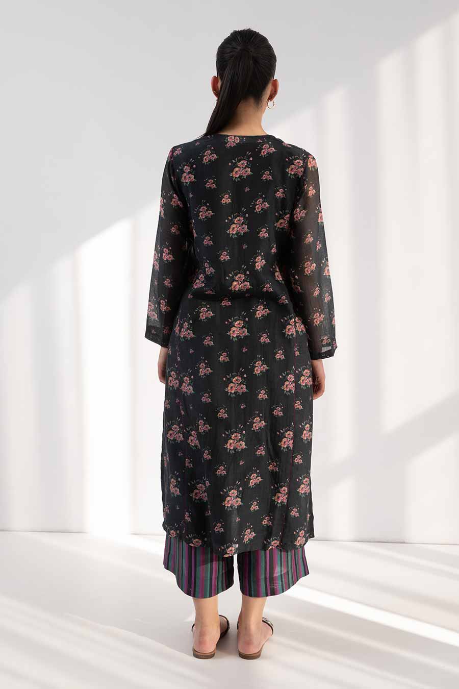 Black Floral Print Kurta Set