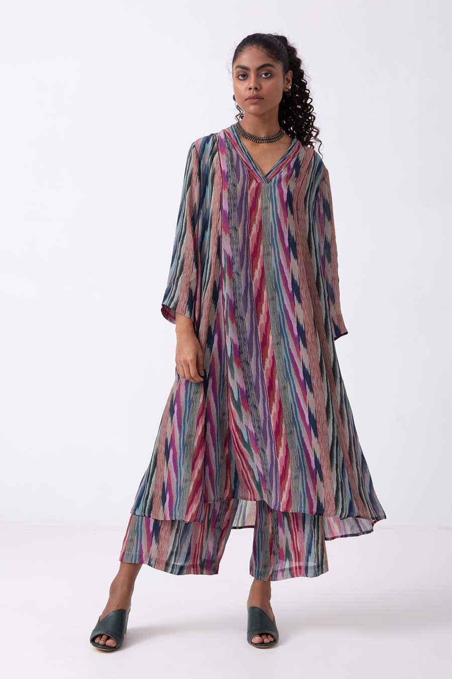 Multicolour Ikat Print Kurta Set