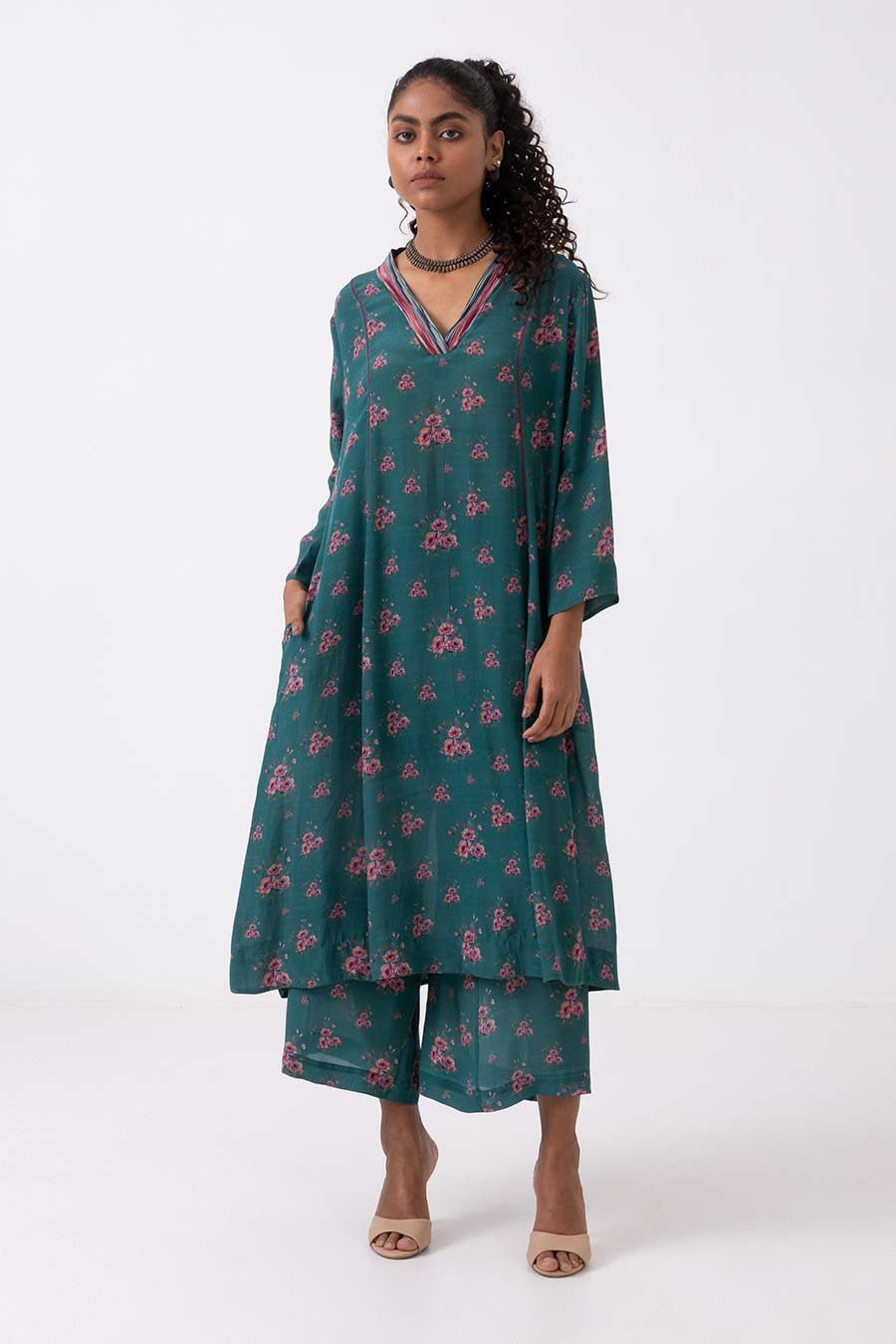 Green Floral Print Kurta Set