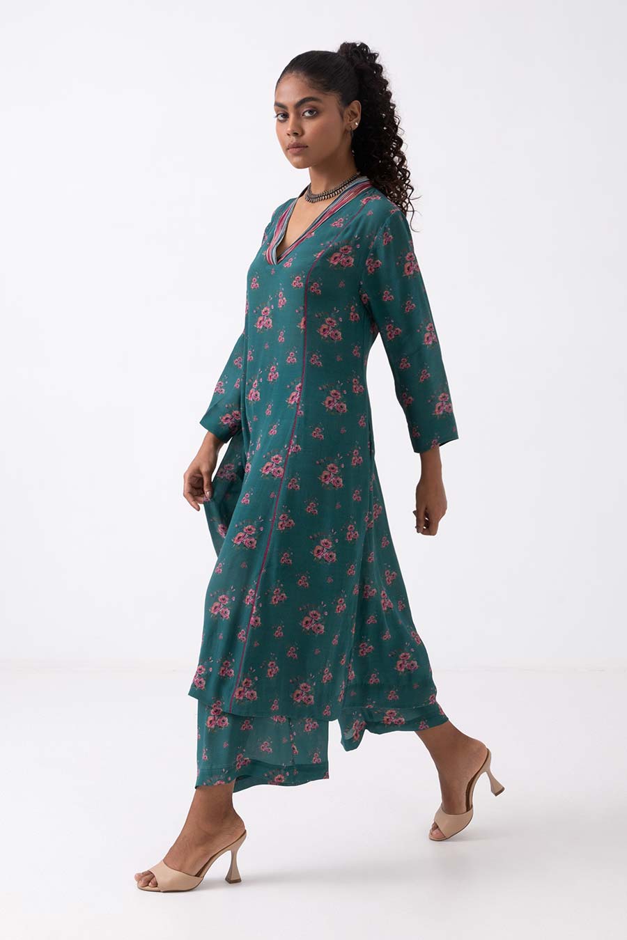 Green Floral Print Kurta Set