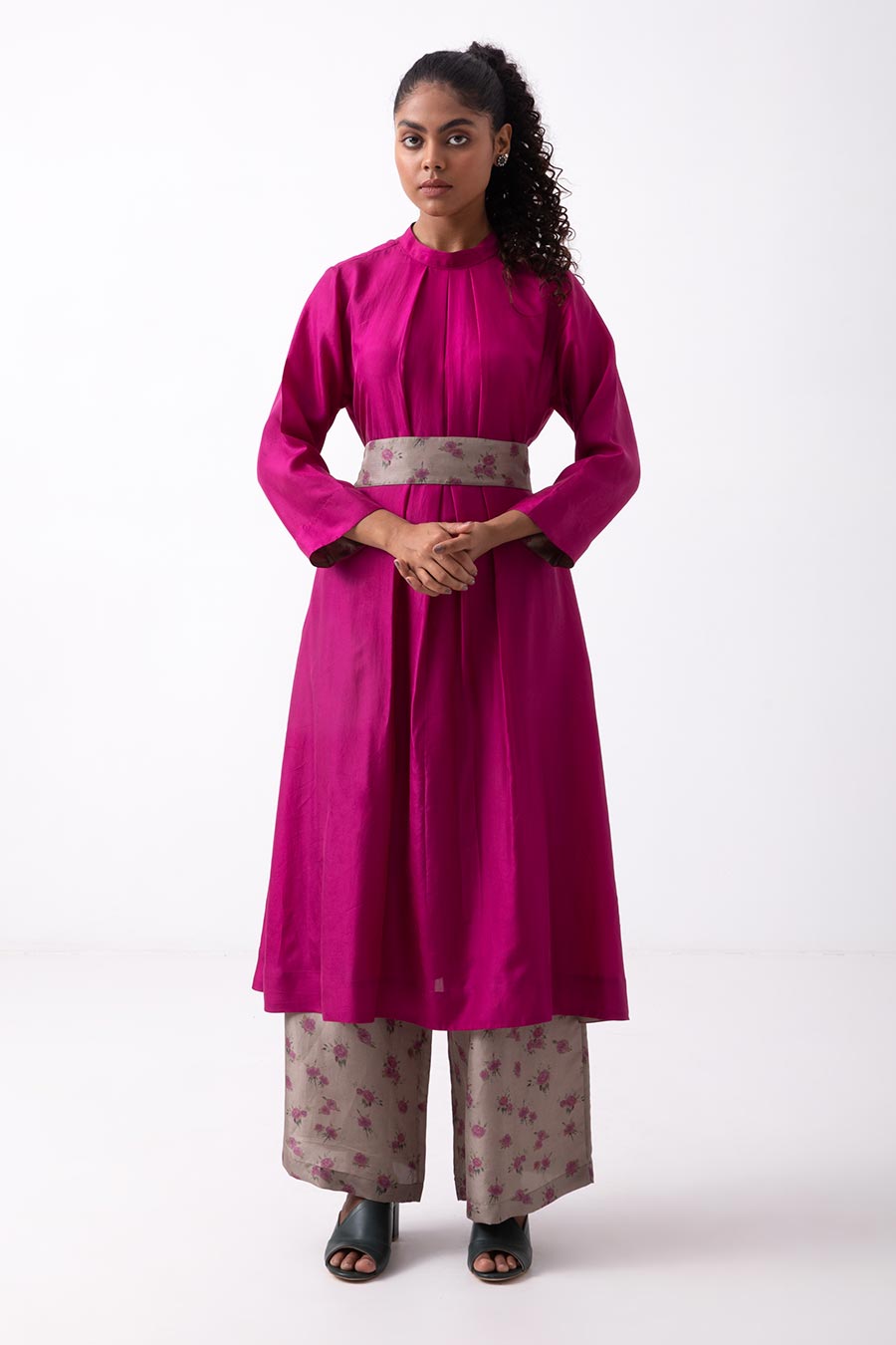 Magenta Pleated Kurta Set