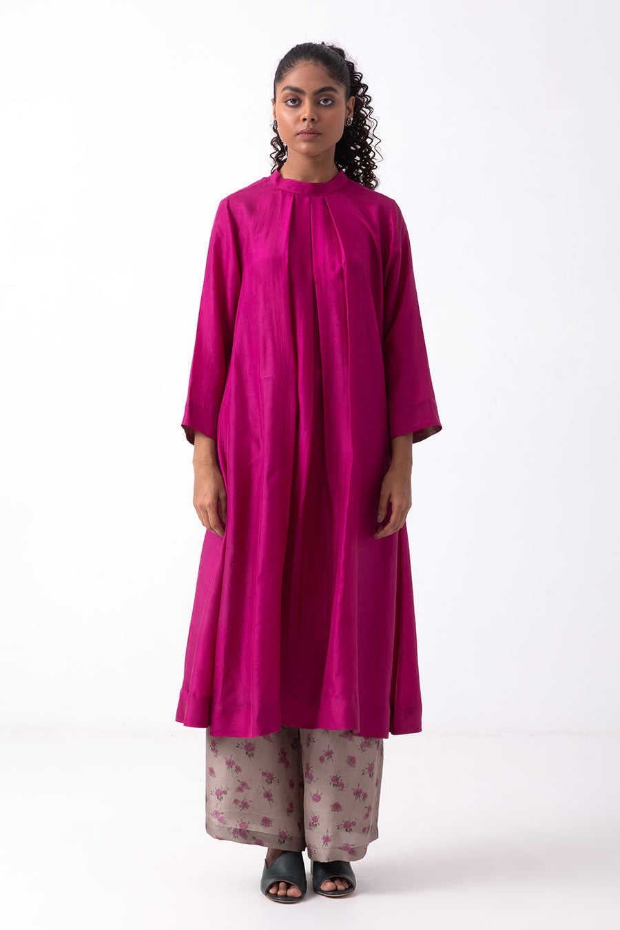 Magenta Pleated Kurta Set