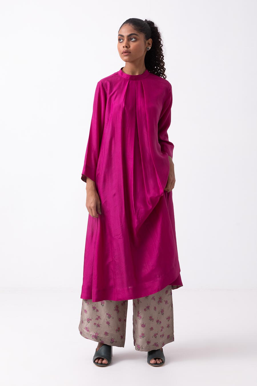 Magenta Pleated Kurta Set