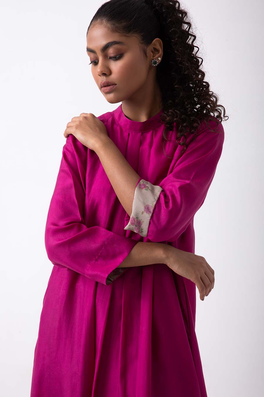 Magenta Pleated Kurta Set