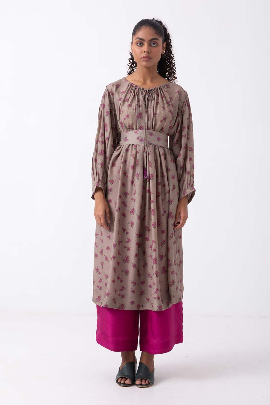 Brown Gather Detailed Kurta Set