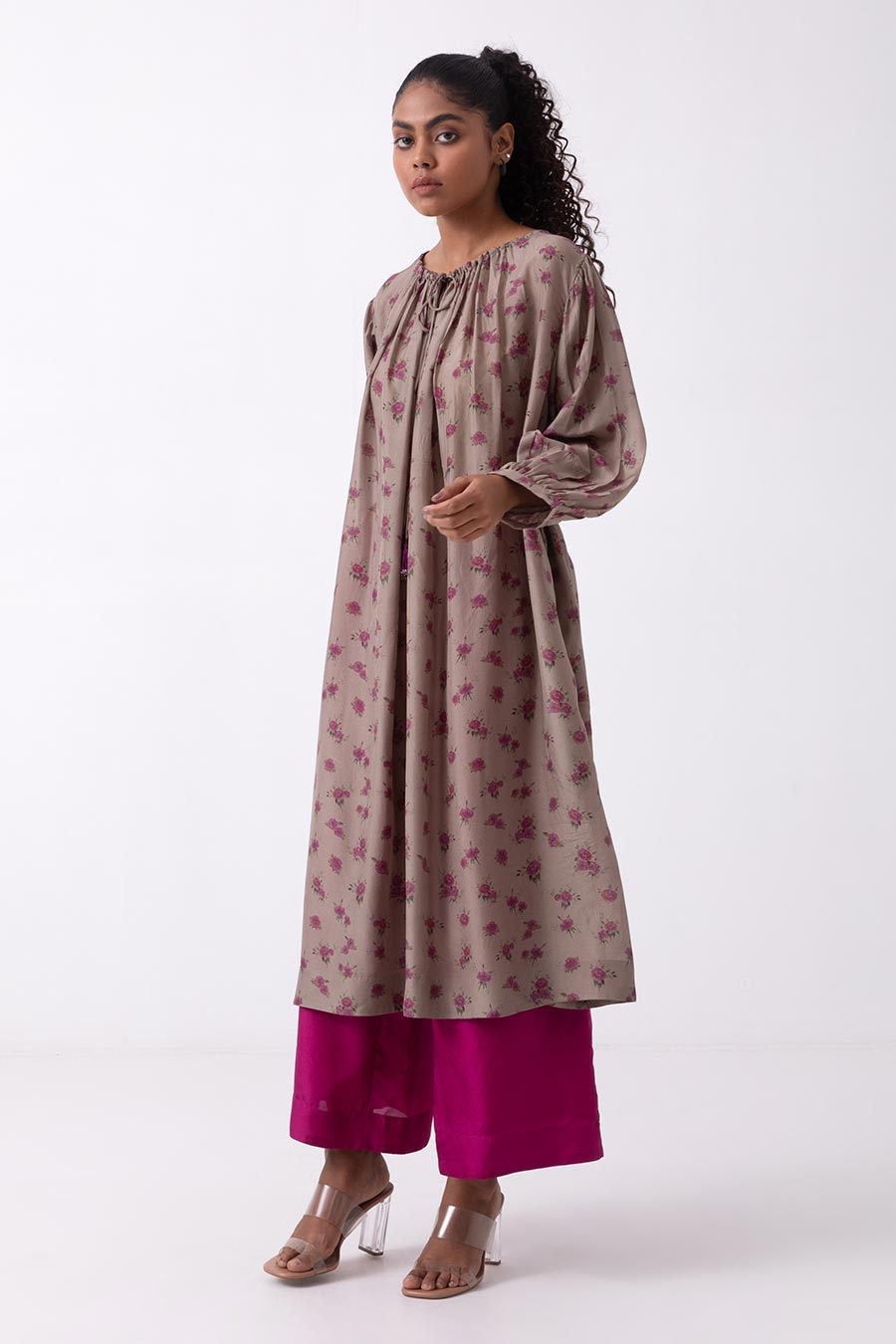 Brown Gather Detailed Kurta Set