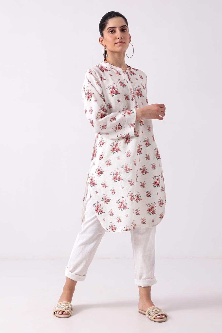 Off-White Floral Print Kurta Set