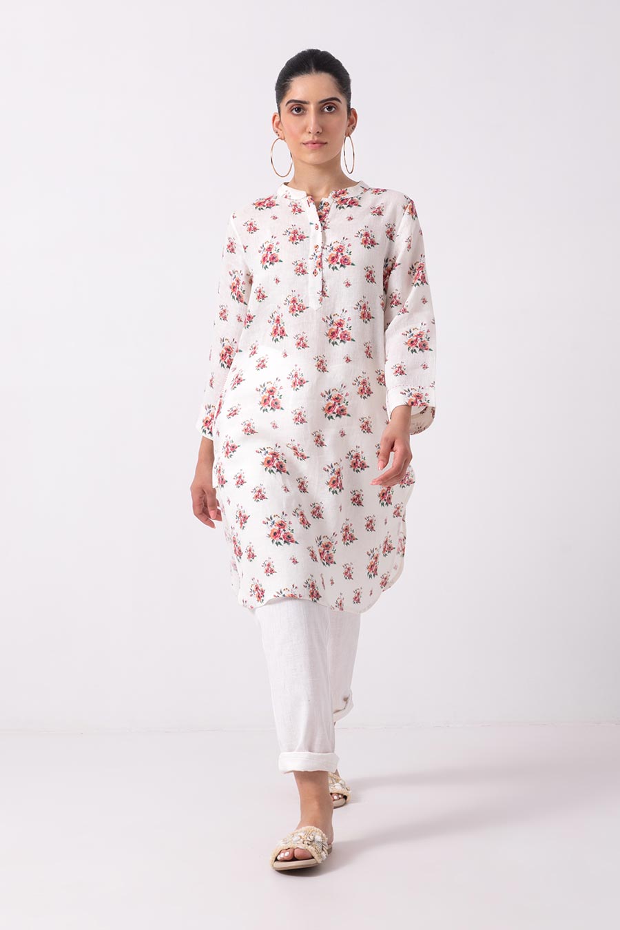 Off-White Floral Print Kurta Set
