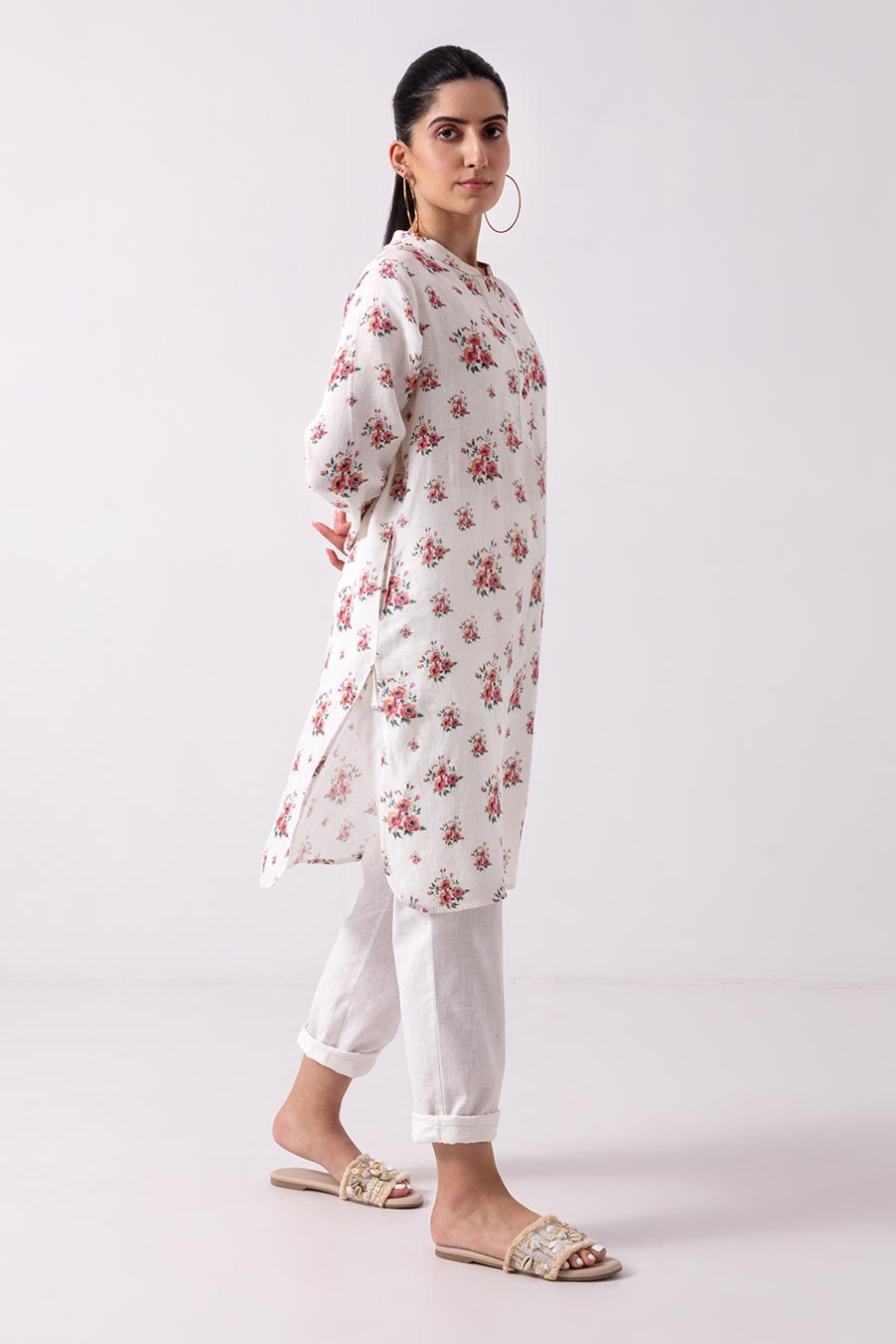 Off-White Floral Print Kurta Set