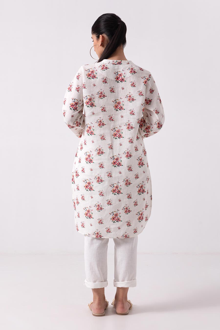 Off-White Floral Print Kurta Set