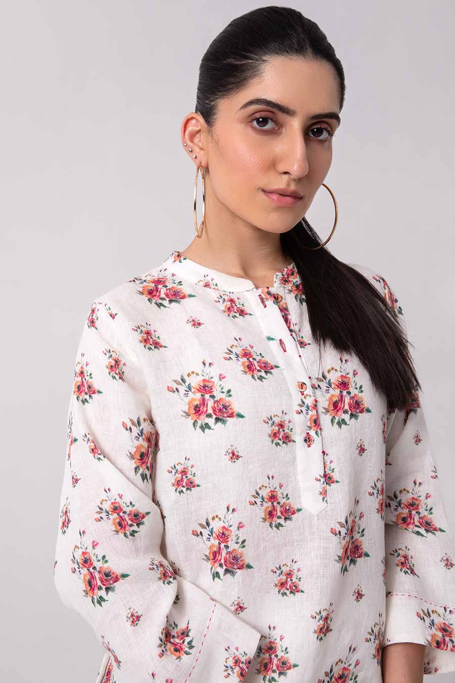Off-White Floral Print Kurta Set