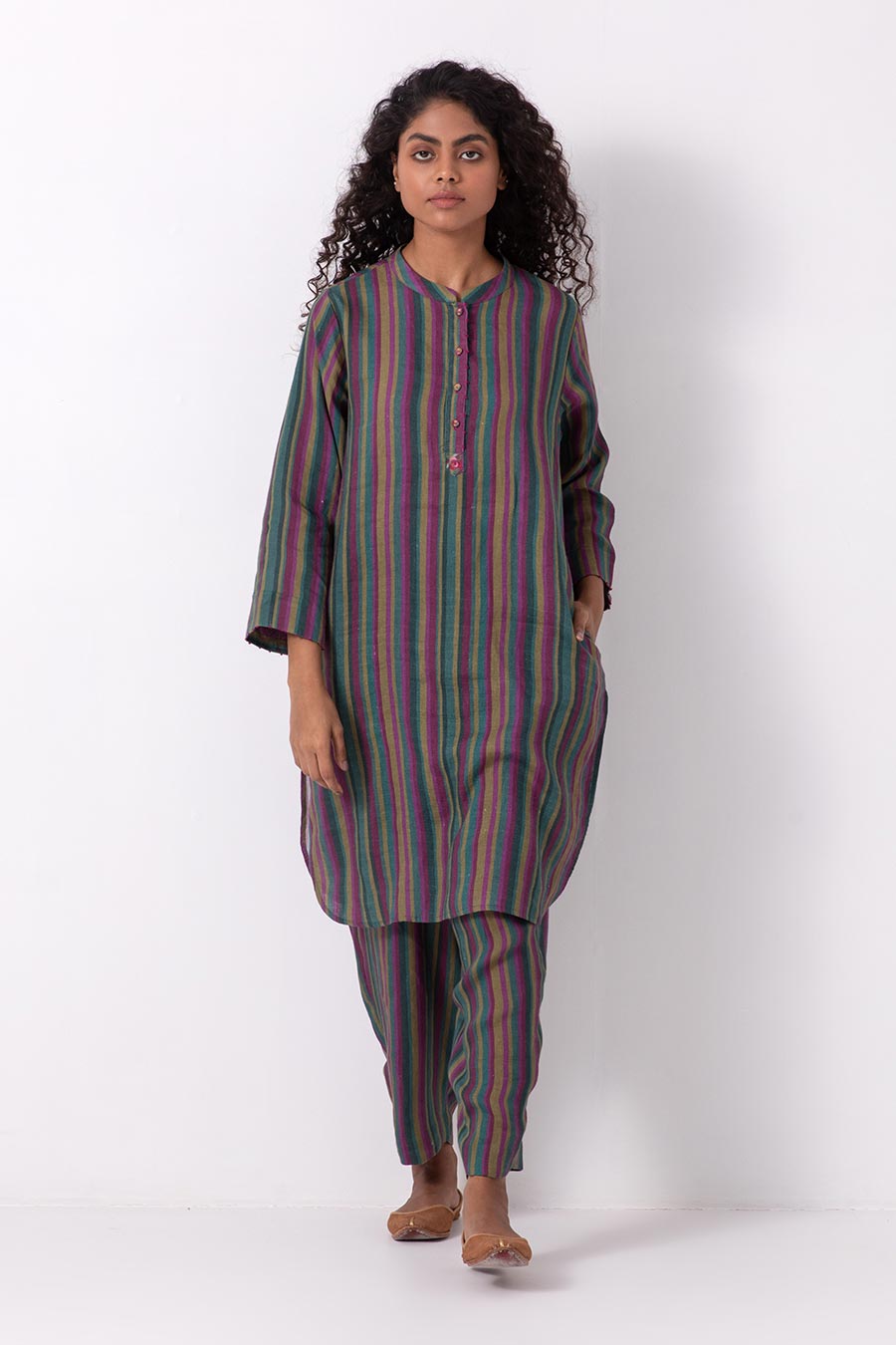 Multicolour Stripe Printed Kurta Set