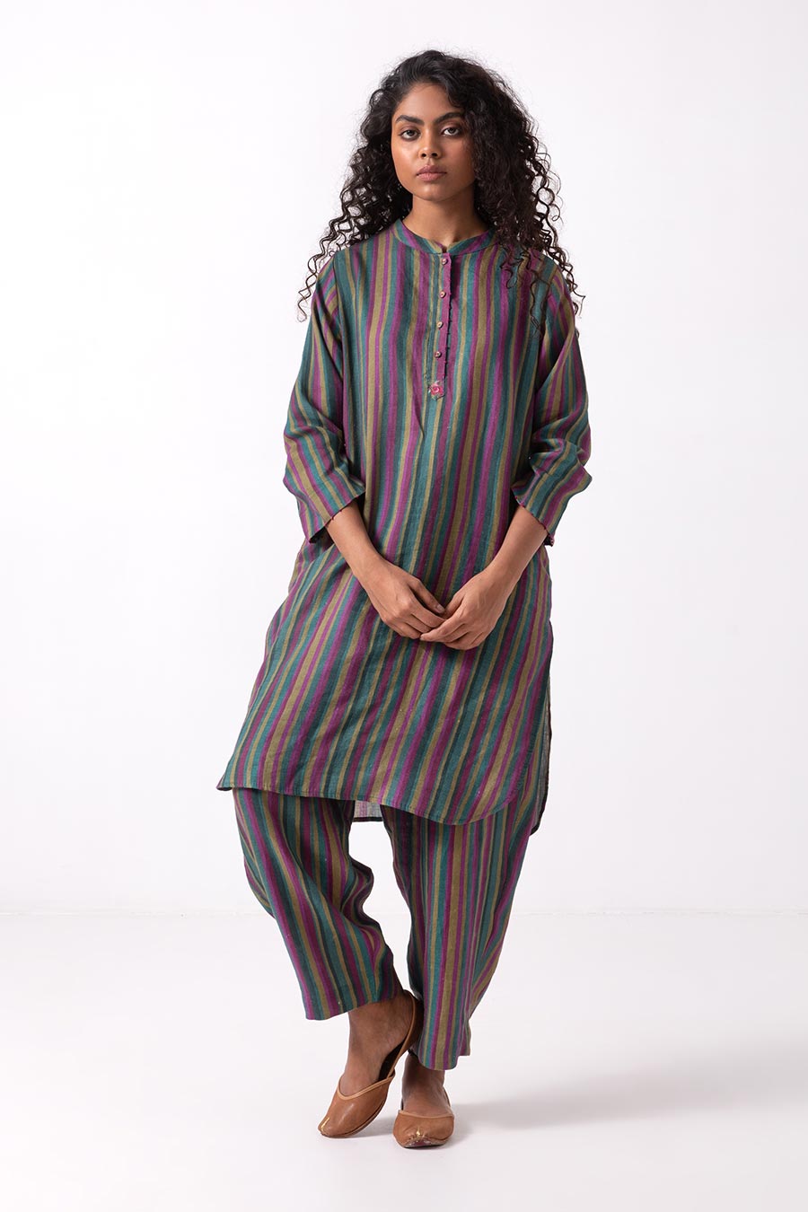 Multicolour Stripe Printed Kurta Set