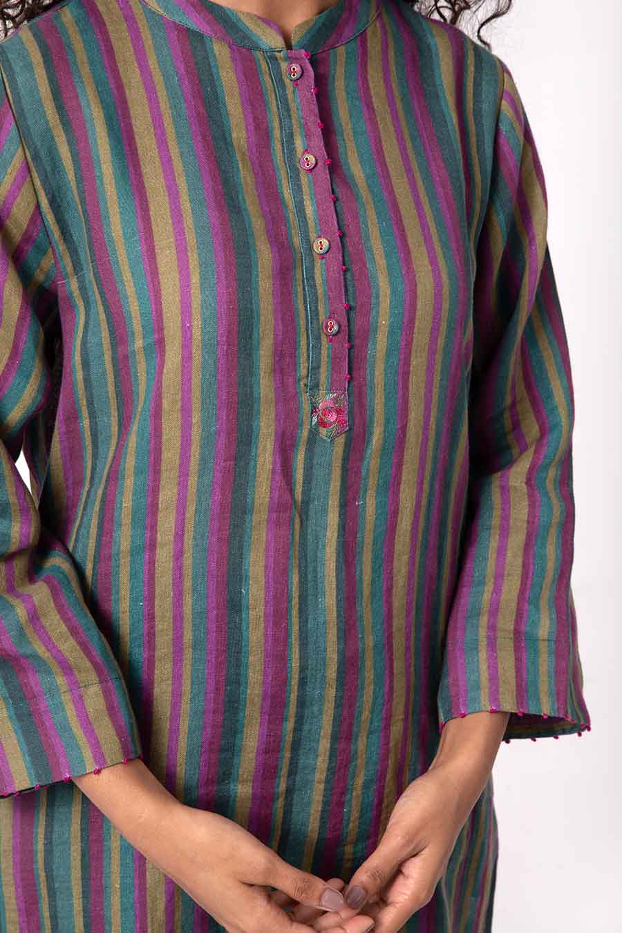 Multicolour Stripe Printed Kurta Set