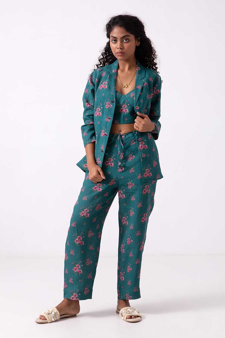 Green Floral Print Co-Ord Set