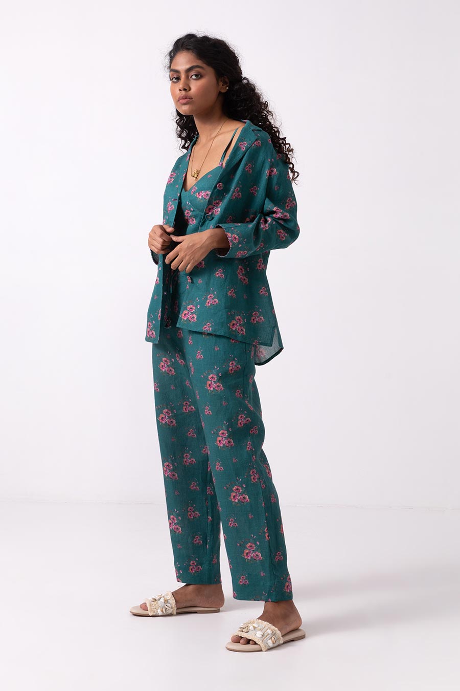 Green Floral Print Co-Ord Set