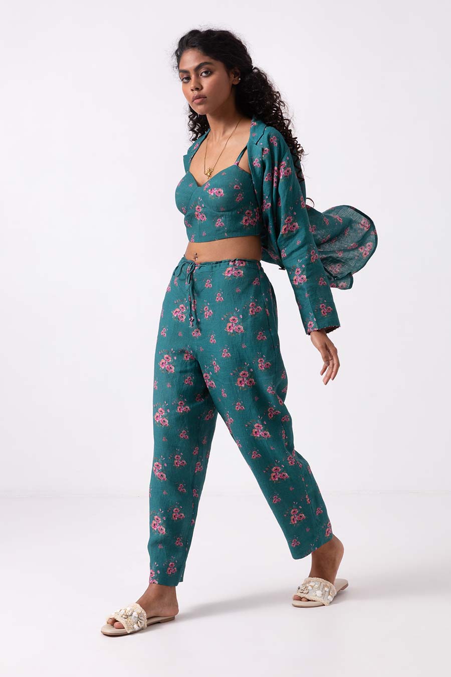 Green Floral Print Co-Ord Set