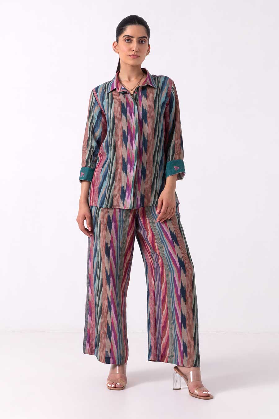 Multicolour Ikat Print Shirt & Pant Co-Ord Set