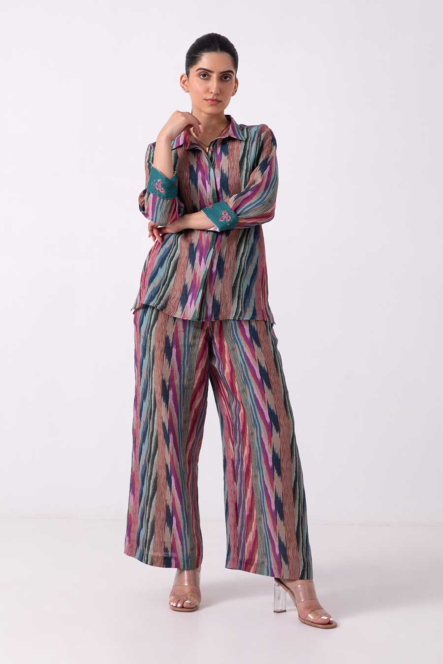 Multicolour Ikat Print Shirt & Pant Co-Ord Set