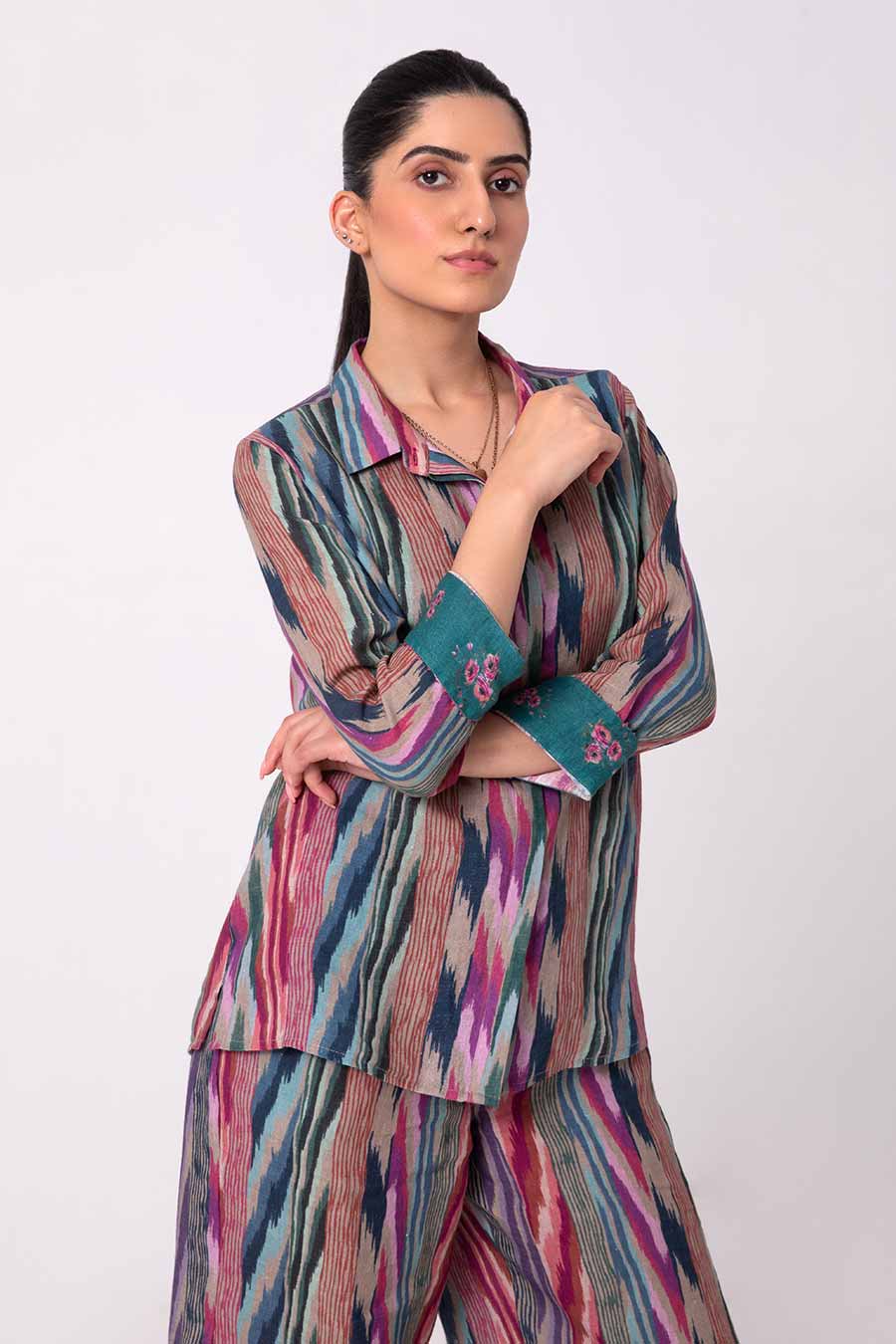 Multicolour Ikat Print Shirt & Pant Co-Ord Set