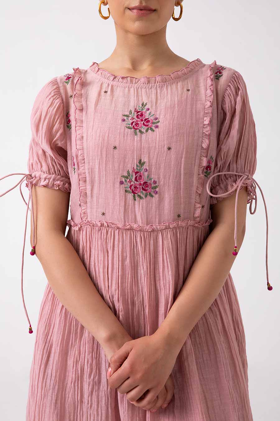 Pink Floral Embroidered Dress