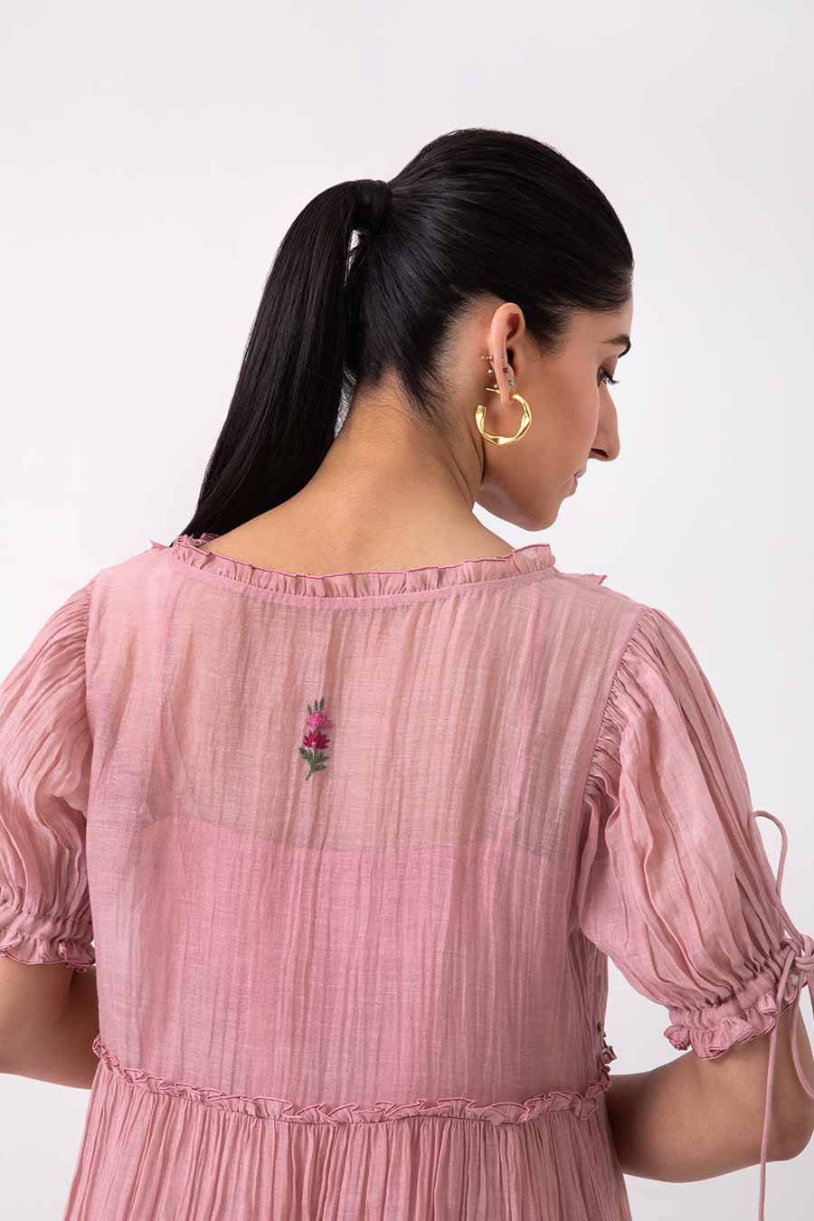 Pink Floral Embroidered Dress