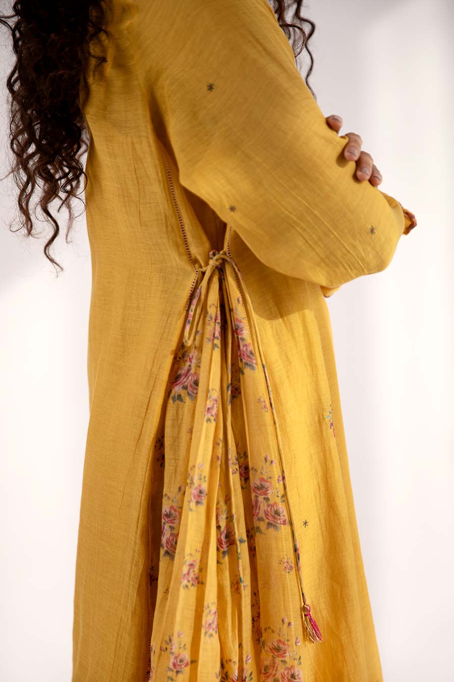 Mustard Floral Embroidered Kurta Set