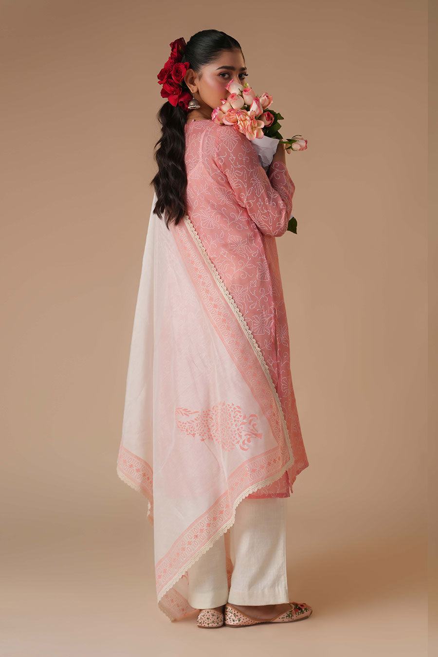 Gudhal Rose Pink Linen Block Print Kurta Set