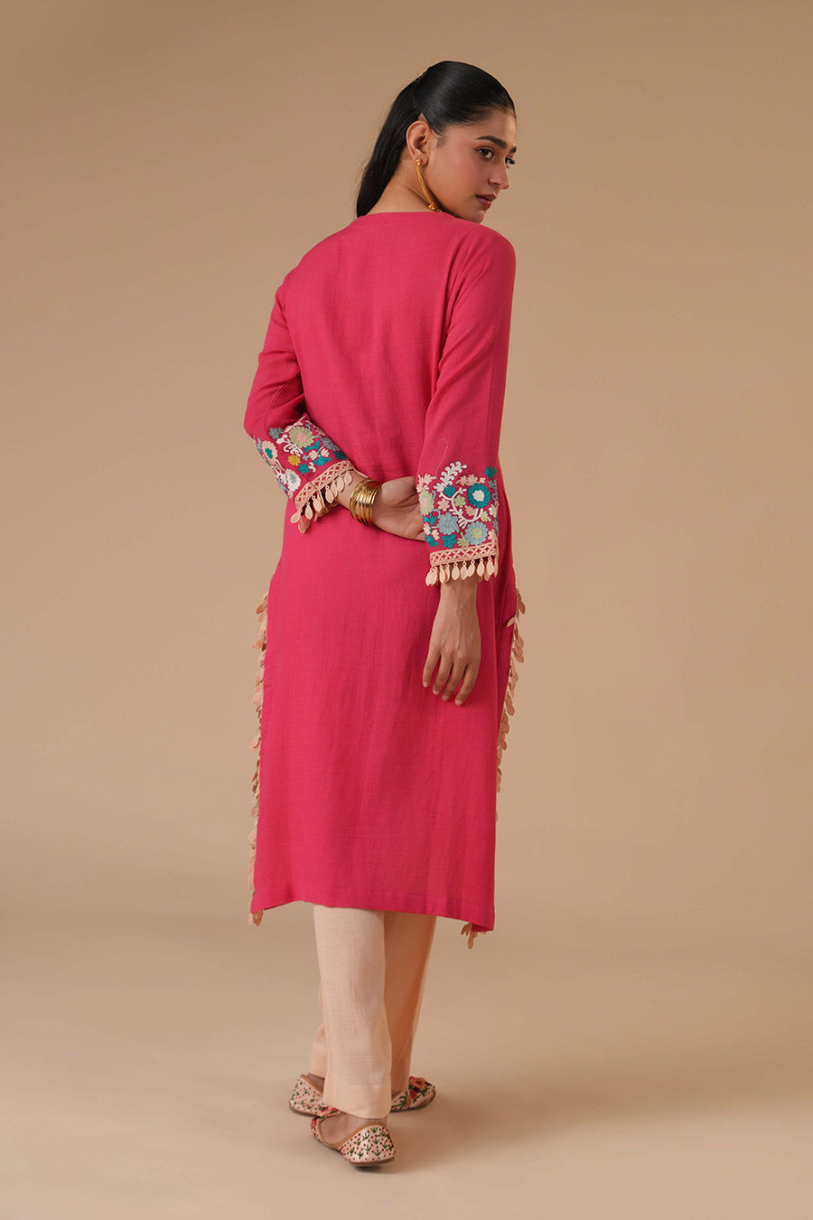 Chandni Rose Pink Cotton Embroidered Kurta Set
