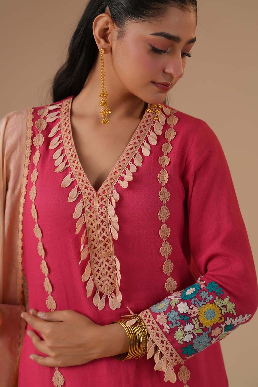 Chandni Rose Pink Cotton Embroidered Kurta Set