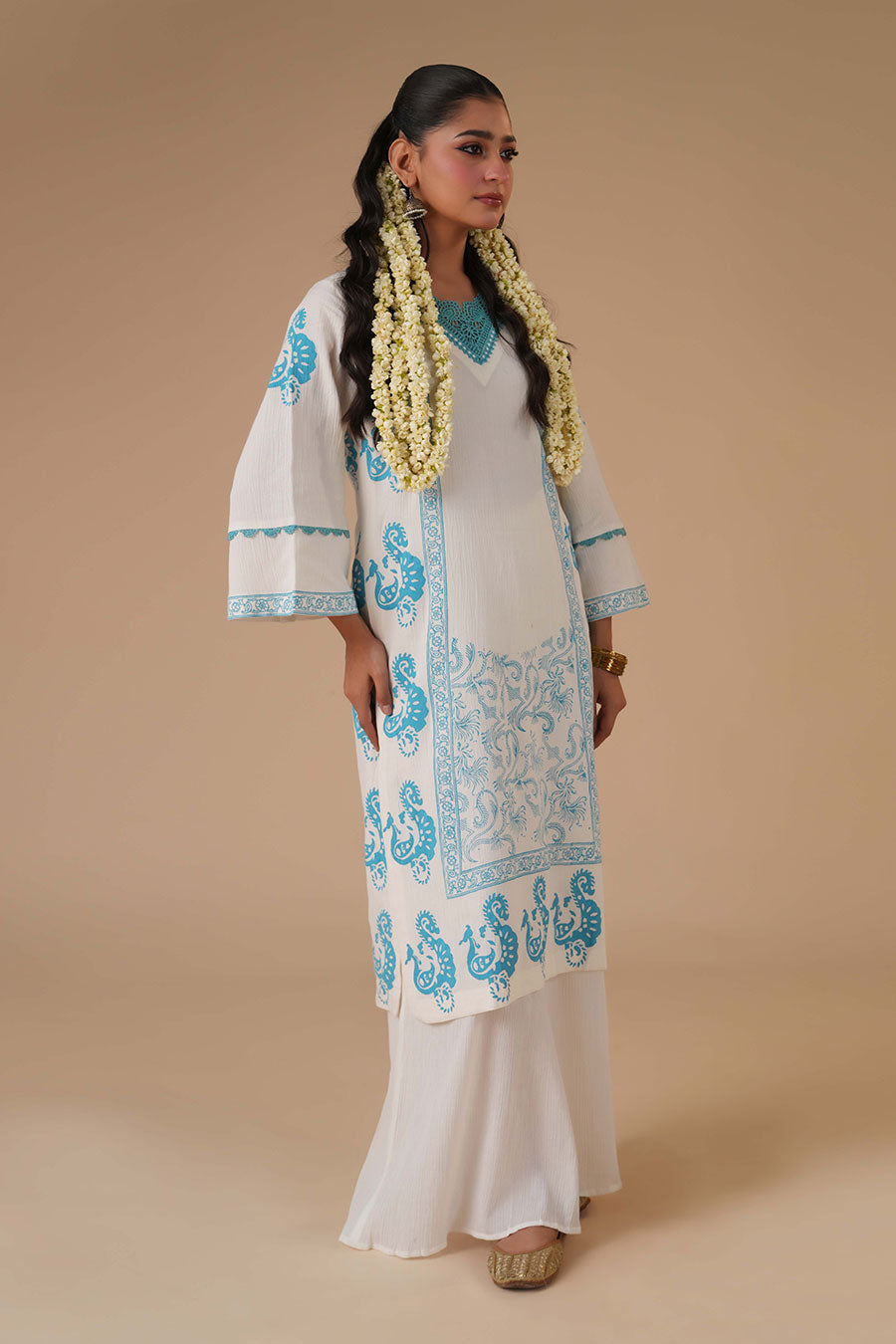 Mogra White Cotton Block Print Kurta Set