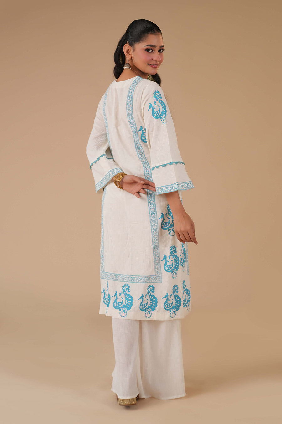 Mogra White Cotton Block Print Kurta Set