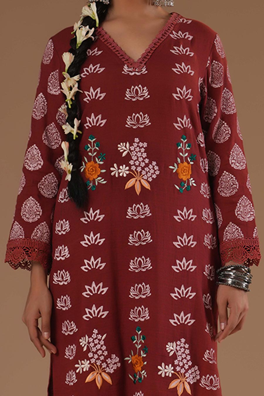 Gulbahar Maroon Cotton Embroidered Kurta Set